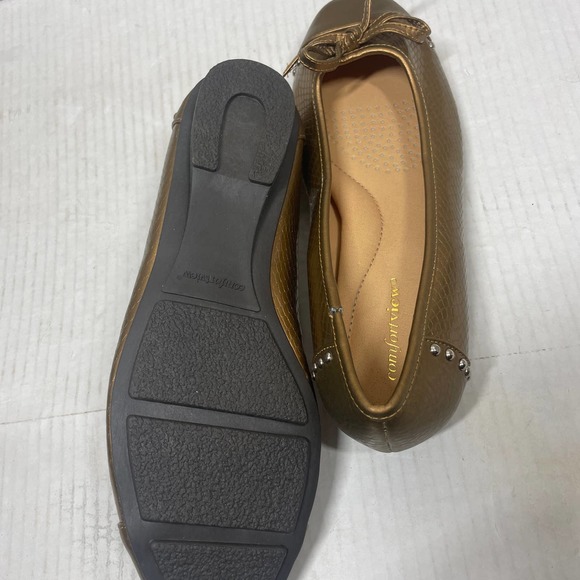 ComfortView Gold Faux Leather Snakeskin Print Studded Ballet Flats Womens Sz 8 - Picture 5 of 5